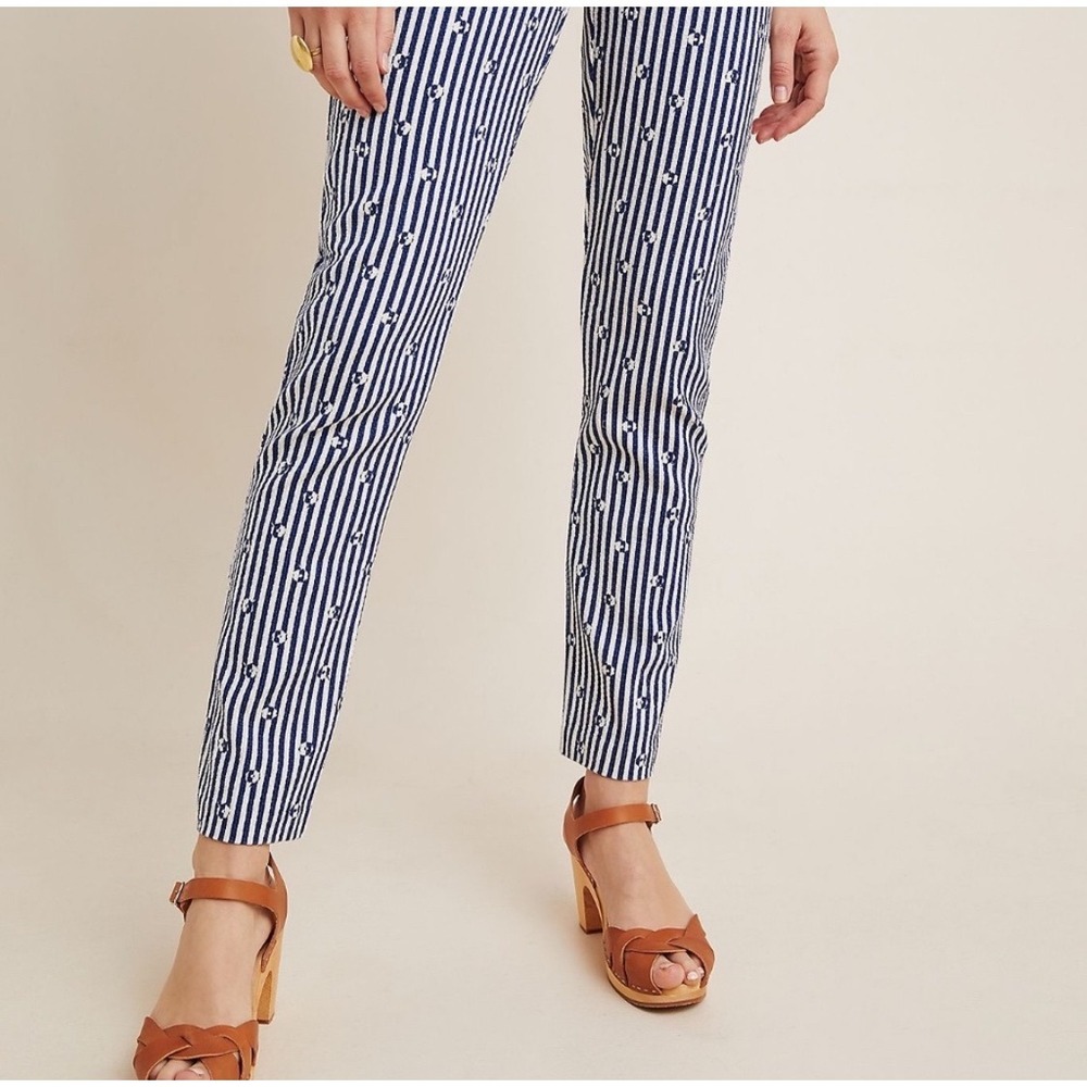 Anthropologie Hei Hei Blue White Striped The Essential Slim Trousers Bohemian 6 - Picture 12 of 13